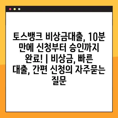 토스뱅크 비상금대출, 10분 만에 신청부터 승인까지 완료! | 비상금, 빠른 대출, 간편 신청