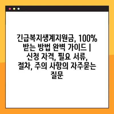 긴급복지생계지원금, 100% 받는 방법 완벽 가이드 | 신청 자격, 필요 서류, 절차, 주의 사항