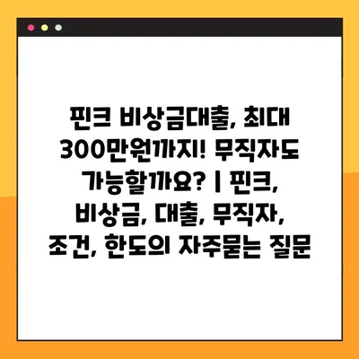 핀크 비상금대출, 최대 300만원까지! 무직자도 가능할까요? | 핀크, 비상금, 대출, 무직자, 조건, 한도