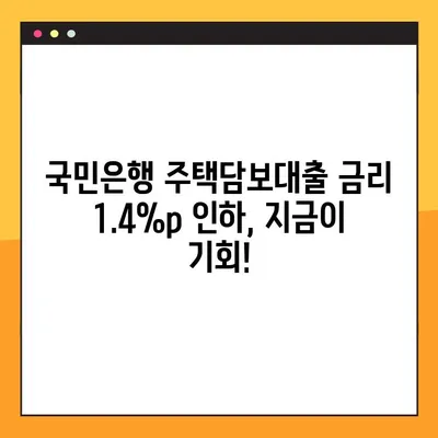 국민은행 주택담보대출 금리 최대 1.4% 인하! 나에게 맞는 조건 확인하고 혜택받자 | 주택담보대출, 금리 인하, 금리 비교, 대출 조건