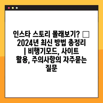 인스타 스토리 몰래보기? 🤫  2024년 최신 방법 총정리 | 비행기모드, 사이트 활용, 주의사항