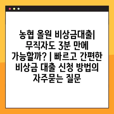 농협 올원 비상금대출| 무직자도 3분 만에 가능할까? | 빠르고 간편한 비상금 대출 신청 방법