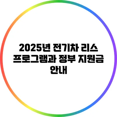 2025년 전기차 리스 프로그램과 정부 지원금 안내