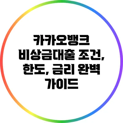 카카오뱅크 비상금대출 조건, 한도, 금리 완벽 가이드