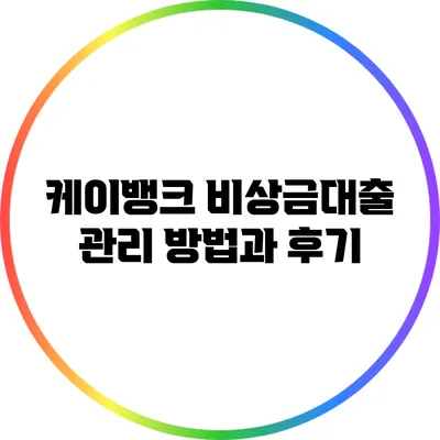 케이뱅크 비상금대출 관리 방법과 후기