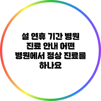 설 연휴 기간 병원 진료 안내: 어떤 병원에서 정상 진료를 하나요?