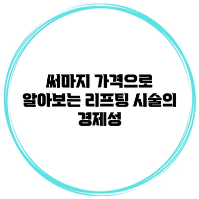 써마지 가격으로 알아보는 리프팅 시술의 경제성