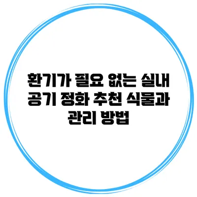 환기가 필요 없는 실내 공기 정화: 추천 식물과 관리 방법