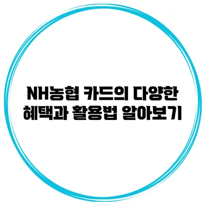 NH농협 카드의 다양한 혜택과 활용법 알아보기