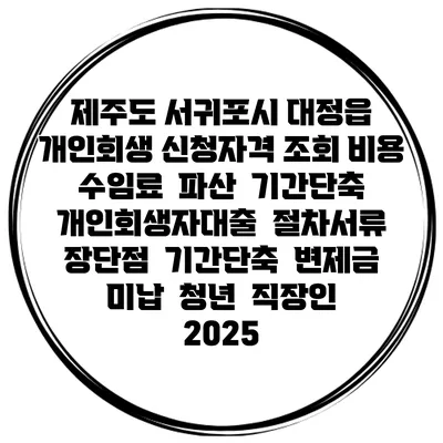 제주도 서귀포시 대정읍 개인회생 신청자격 조회 비용 수임료 | 파산 | 기간단축 | 개인회생자대출 | 절차서류 | 장단점 | 기간단축 | 변제금 미납 | 청년 | 직장인 2025
