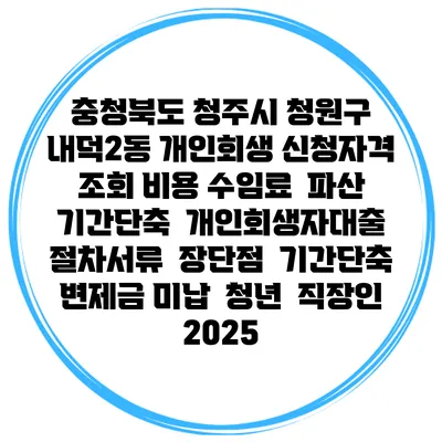 충청북도 청주시 청원구 내덕2동 개인회생 신청자격 조회 비용 수임료 | 파산 | 기간단축 | 개인회생자대출 | 절차서류 | 장단점 | 기간단축 | 변제금 미납 | 청년 | 직장인 2025